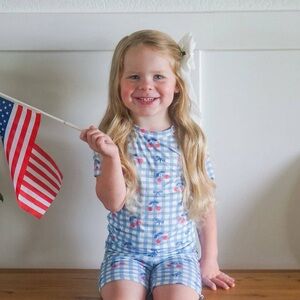 Little Joy Co Cherry Gingham Bows Bamboo Shorts Pajama Set 4T 5 6